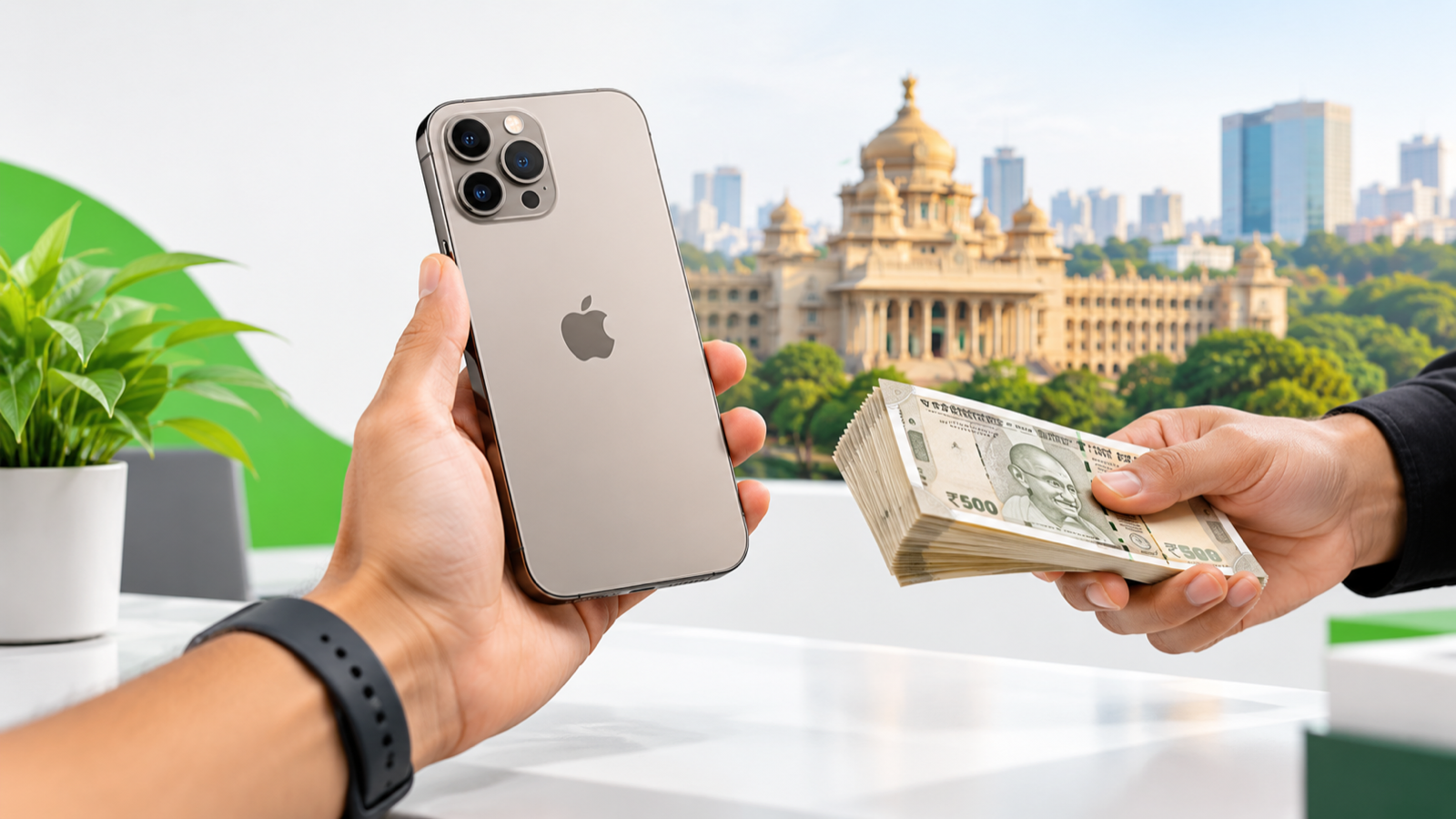 Used iPhone being prepared for sale with doorstep pickup in Bangalore